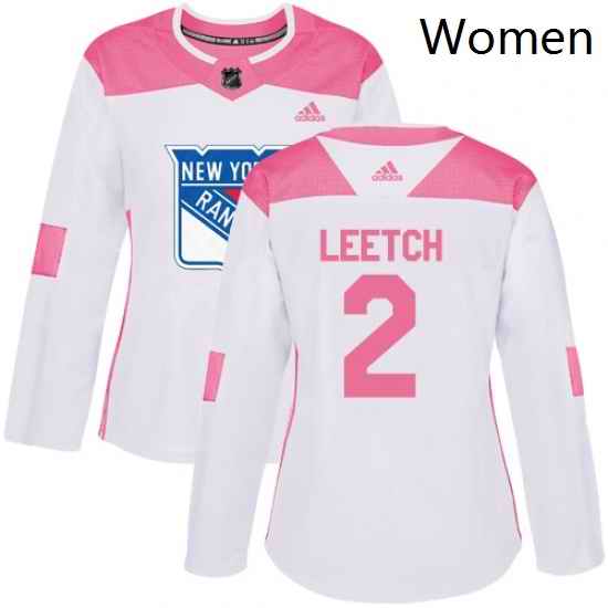 Womens Adidas New York Rangers 2 Brian Leetch Authentic WhitePink Fashion NHL Jersey